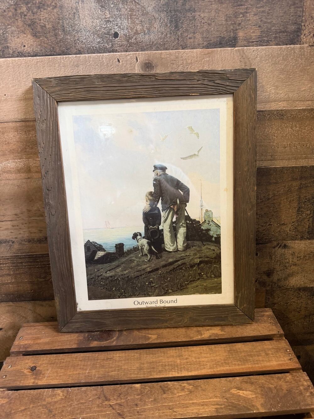 Vintage Norman Rockwell Outward Bound Framed Art Print-Nautical Wood Frame-16x13